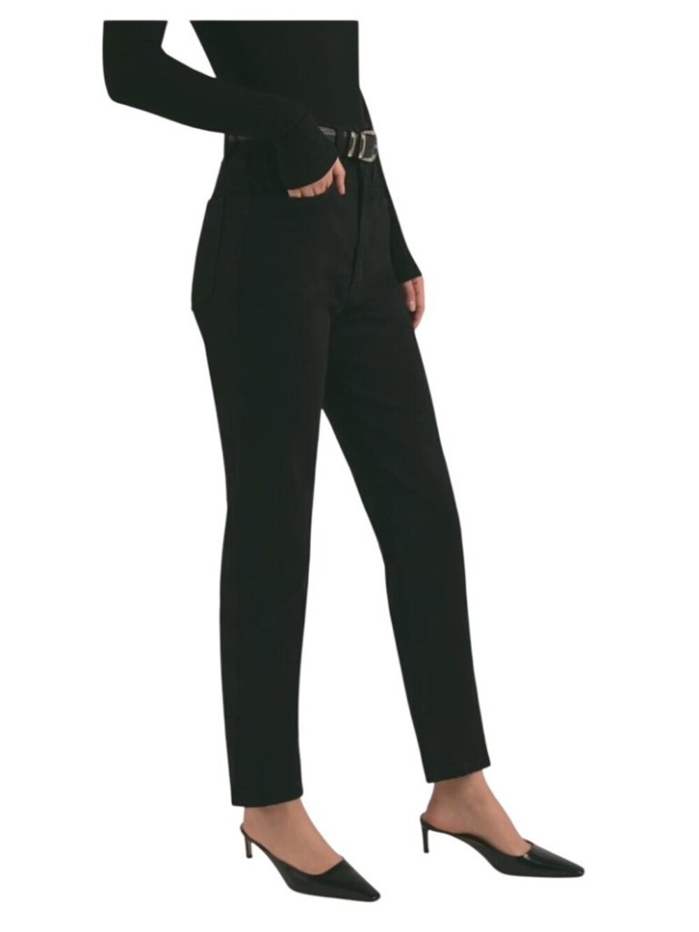 Favorite Daughter The Valentina Super High Rise Cigarette Ankle Jeans Black 34